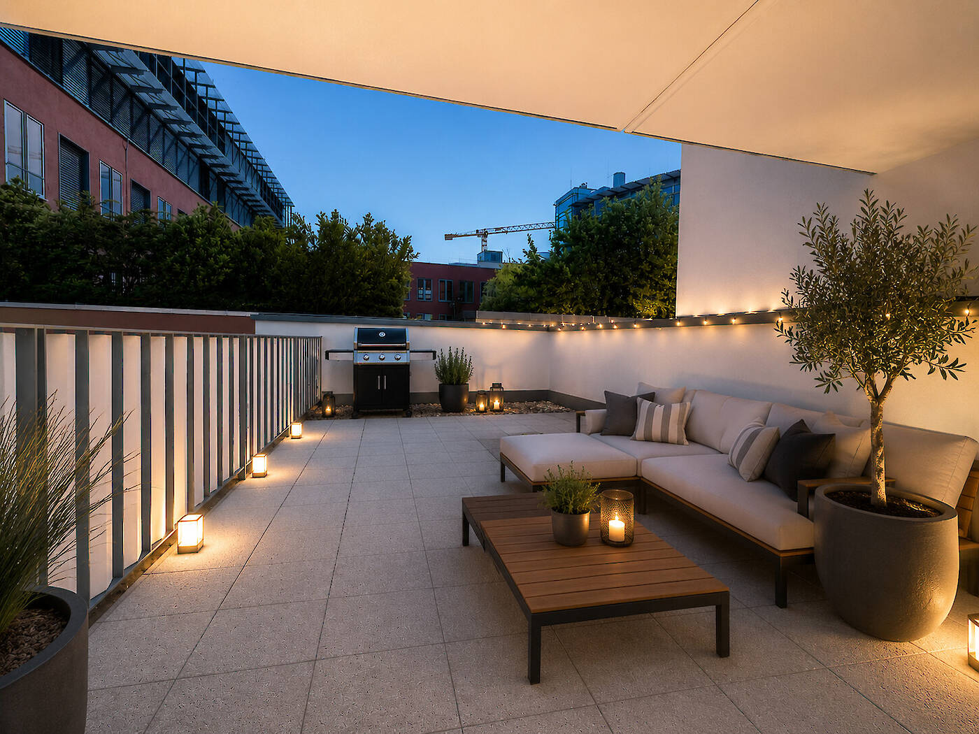 Dachterrasse - Möblierungsbeispiel abends